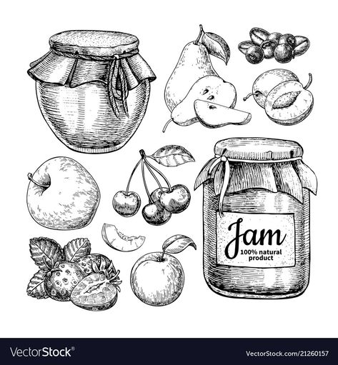 Strawberry Vector, Drawing Fruit, Drawn Food, 귀여운 음식 그림, Pen Art Drawings, Object Drawing, Fruit Jam, Apple Pear, Food Illustration