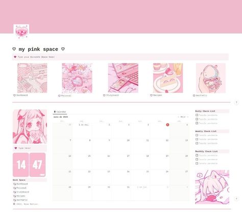 Pink Notion Template Aesthetic Notion Header Aesthetic Study Pink, Kawaii Notion Template, Pink Notion Template, Notion Meal Planner, Notion Layout, Pink Notion, Soft Pink Color Palette, Notion Inspiration, Notion Tips