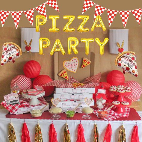 Jazz up upur pizza party with these adorable accessories Pizza Themed Birthday Party, Pizza Party Ideas, Pizza Party Decorations, Kids Pizza Party, Pizza Birthday Party, Backdrop Balloons, Birthday Pizza, Pizza Birthday, Kids Pizza