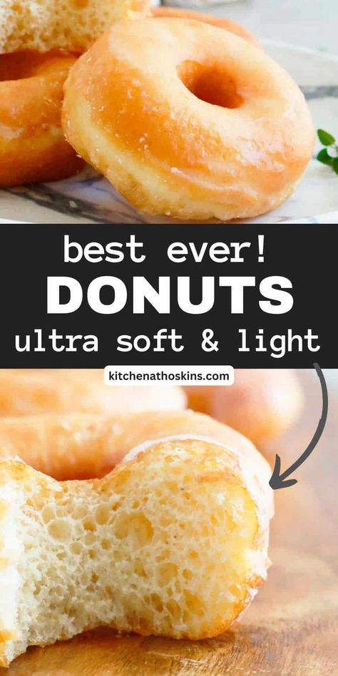 Homemade Donuts recipe is mega popular! Ultra soft, light, airy and they are sinfully addictive. It's as light as biting into a cloud. Bakery Style Donuts Recipes, Diy Donuts Recipe, Dounts Recipes, Homemade Donut Recipe, Doughnuts Easy, Best Donut Recipe, Homemade Doughnut Recipe, Homemade Donut, Doughnut Recipe Easy