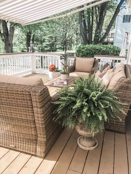 Deck And Patio, Sunroom Furniture, Summer Patio, Cozy Patio, Patio Inspiration, Comfy Couch, Patio Decorating Ideas On A Budget, Deck Decorating Ideas On A Budget, Patio Decorating Ideas