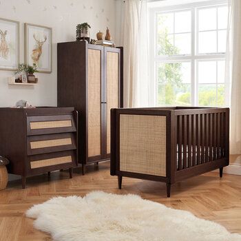 Japandi Nursery, Next To Me Crib, Stages Of Baby Development, Japandi Furniture, Sophisticated Nursery, Wardrobe Dimensions, Mattress Base, Double Door Design, Cot Bed