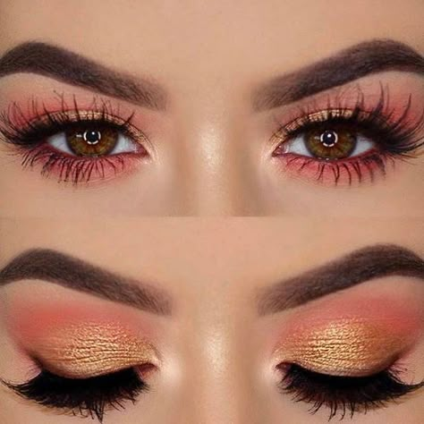 When you are applying eye shadow, you should always start with the lightest color to the darkest. So that your eyes will get depth. Gold Eyeliner, Maquillage On Fleek, Peach Makeup, Makeup Sephora, Gold Eye Makeup, Beauty Eyeshadow, Smink Inspiration, Natasha Denona, Gold Makeup