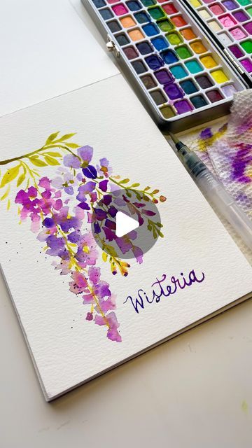 Michelle Beaudrot | Fine Artist | Watercolor Tutorials on Instagram: "I absolutely love painting flowers in a loose and flowy style so, wisteria was the perfect thing to paint with watercolor! Still not sick of this watercolor palette!   ✨🎨PALETTE AND ART SUPPLIES ARE LINKED IN MY PROFILE OR MY STORY HIGHLIGHT💜✨  #watercolortutorial #watercolorflowers #arttherapy #watercolortutorial  Learn to paint  Easy watercolor tutorials Watercolor painting for beginners Wisteria painting tutorial" Watercolor Tutorial Beginner, Wisteria Painting, Thing To Paint, Watercolour Journal, Loose Watercolor Paintings, Watercolor Painting For Beginners, Water Coloring, Paint Easy, Watercolor Beginner