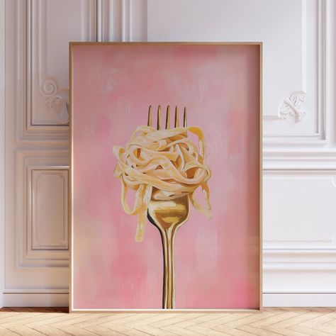 - New With Tags - Unframed - Measurements Are In Inches Pink Pasta, Anthropologie Art, Kitchen Italian, Gold Fork, Fork Art, Pasta Art, Trendy Food, Welcome To My House, Art Cute