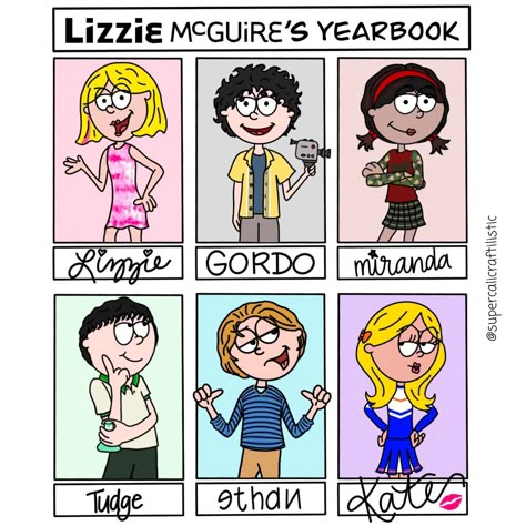 Animated Lizzie McGuire Characters ● credit IG: @supercalicraftilistic Gordo Lizzie Mcguire, Lizzie Mcguire Aesthetic, Lizzie Mcguire Movie, Iphone Cartoon, 90s Cartoons, Lizzie Mcguire, Great Tv Shows, Photo Wall Collage, Hilary Duff