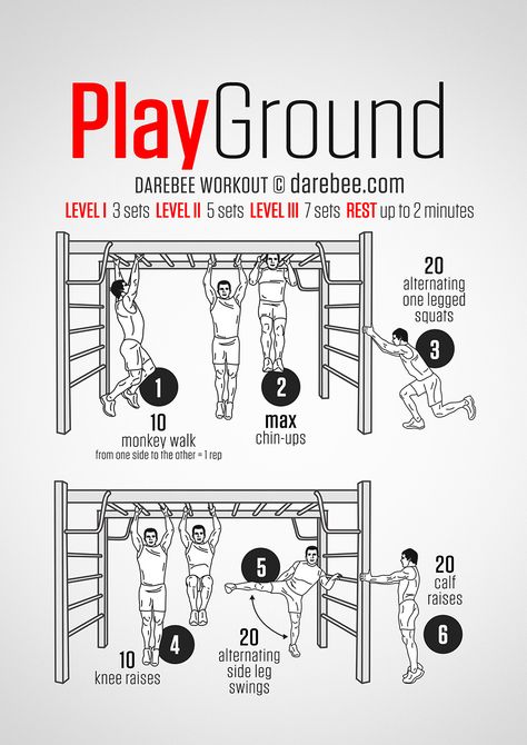 Taking the kids to the playground is a great time to get your own exercise! Playground Workout Darebee Workout, Neila Rey Workout, Celebrity Workout Routine, Playground Workout, Core Fitness, Home Workout Men, 100 Workout, Park Workout, Strength Workouts