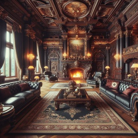 Palace Fantasy Art Interior, Living Room Castle, Castle Foyer, Victorian Salon, Vampire Bar, English Manor Interior, Rich Office, Victorian Drawing Room, Dark Academia Interior