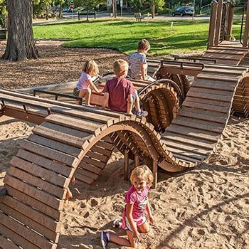 Playground Landscaping Ideas, Small Backyard Playground, Backyard Playground Landscaping, Playground Backyard Diy, Themed Playground, Playground Landscaping, Cool Playgrounds, Wooden Playground, Playground Flooring