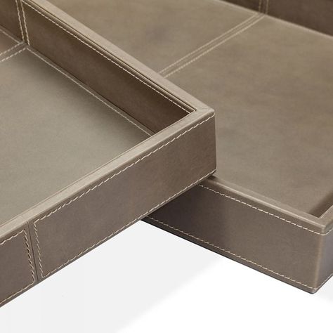 A Set Of Distressed Glazed Taupe Rectangular Leather Trays Are A Handsome Finishing Touch That Complements Any Decor Style. Genuine Leather Is A Natural Material. Variations In Coloration And Pattern Are To Be Expected And Add To The Uniqueness And Charm Of Each Piece. Dimensions: 3"H X 22"W X 16"D; 3"H X 18"W X 13"DUnit: S2Material: LeatherFinish: Distressed Glazed Taupe **This item is excluded from sale events and not available for additional discounting or promotional offers. Leather Trays, Leather Tray, Leather Wall, Mood Images, Lodge Style, घर की सजावट, Burke Decor, Stylish Furniture, Natural Material