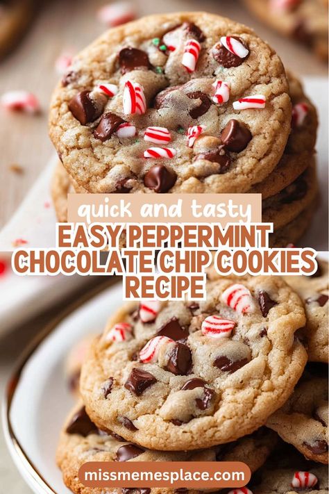 Looking for a simple yet delicious holiday cookie? Try our easy peppermint chocolate chip cookies recipe! With just a handful of ingredients, including all-purpose flour, unsalted butter, and peppermint extract, you can whip up a batch of these festive delights in no time. Perfect for cookie exchanges or cozy nights in, these cookies feature gooey chocolate chips and a refreshing minty flavor. Bake up a storm this season and fill your home with delightful aromas Choclate Chip Cookie Recipe, Peppermint Christmas Cookies, Christmas Chocolate Chip Cookies, Peppermint Cookie Recipe, Peppermint Chocolate Chip Cookies, Sweet Appetizer, Cookie Exchange Recipes, Xmas Desserts, Chocolate Peppermint Cookies