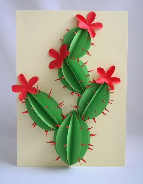 Make an awesome dimensional paper cactus. Paper Cactus, Cactus Craft, Cactus Diy, Diy Craft Tutorials, Summer Crafts, Spring Crafts, School Crafts, Flower Crafts, Paper Crafts Diy