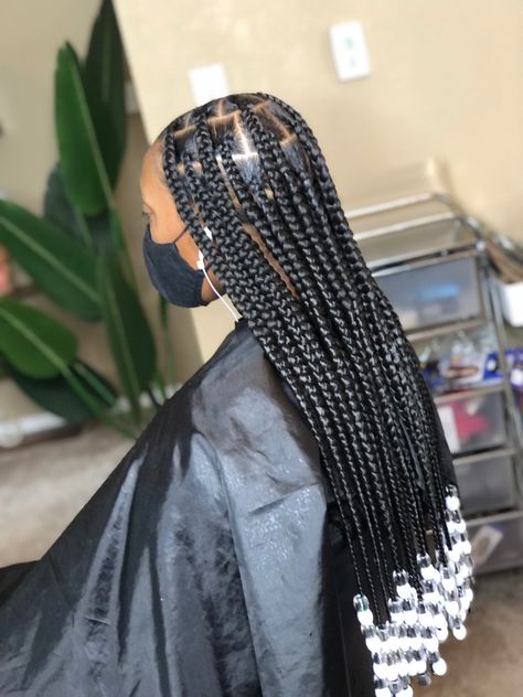 #dfwbraids #dfwhair #knotlessbraids
#dallasbraids Jumbo Knotless Box Braids 4c Hair, Long Knotless With Beads, White And Black Knotless Braids, Jumbo Knotless With Beads, Ways To Style Jumbo Knotless Braids, How To Part For Jumbo Knotless Braids, Jumbo Beads For Braids, Jumbo Knotless Box Braids With Beads, Jumbo Knotless Box Braids In A Ponytail