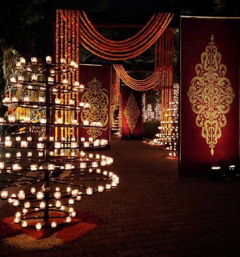 Photo From Whimsical Indian puja with Modern details - By Aura By Gautam Vedi Sangeet Dance Floor Decor Indoor, Regal Indian Wedding Decor, Royal Theme Wedding Decor, Indian Wedding Details, Indian Night Wedding, Outdoor Wedding Decorations Indian Night, Night Wedding Decor Indian, Garba Night Decorations, Sangeet Decoration Night Outdoor