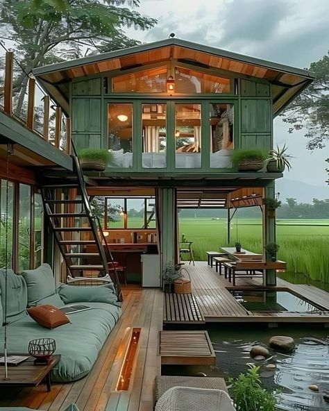 Magical Treehouse, Beautiful Small Homes, Hut House, House On Stilts, Tiny House Inspiration, Rest House, Tropical House, Village House Design, Container House Design