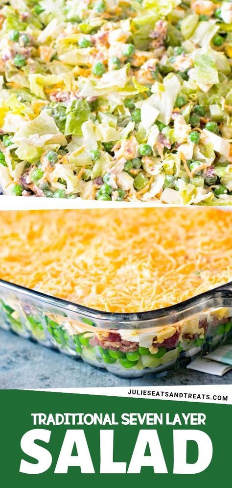 Layered Salad With Peas, Lettuce Salad Recipes, Layer Salad, Pea Salad Recipes, Seven Layer Salad, Layered Salad Recipes, Make Ahead Salads, Layered Salad, Diner Recept