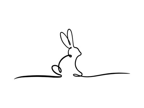 Rabbit Outline Tattoo, Line Bunny Tattoo, Bunny Outline Tattoo, Rabbit Line Drawing, Drawing Of Rabbit, Line Art Rabbit, Bunny Line Art, Rabbit Minimalist, Rabbit Line Art