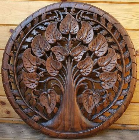 Wood carving Wood Carving Decor, Flower Wood Carving, Wood Relief Carving, Buddha Wall Decor, Tree Of Life Artwork, Wood Bowls Carving, Wall Carvings, Wood Carving Furniture, Carved Wood Wall Art