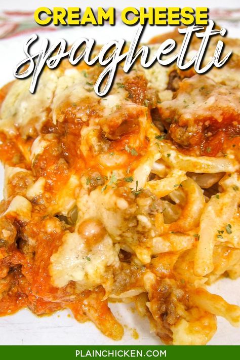 Recipe Using Spaghetti Sauce, Best Baked Spaghetti Recipe, Spaghetti Beef Recipe, Cream Cheese Spaghetti Casserole, Best Baked Spaghetti, Speggetti Recipes, Cream Cheese Pasta Sauce, Ground Beef Spaghetti Sauce, Easy Baked Spaghetti Recipe