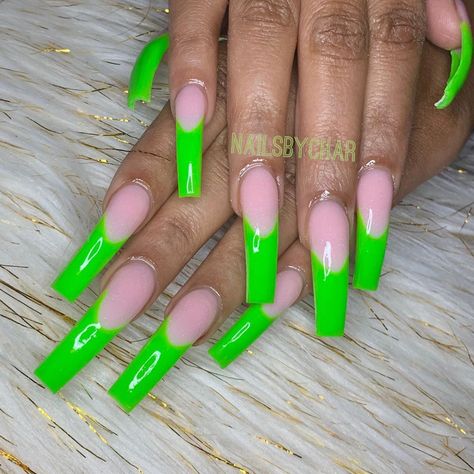 Green French Nails, Baddie Acrylic Nails, Nail Colors Ideas, Excuse My French, Finger Nail Art Designs, New Nail Colors, Acrylic Nail Shapes, Super Cute Nails, Pink Glitter Nails