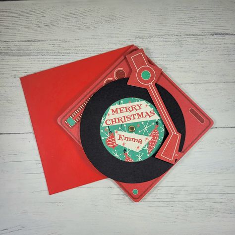 Record Card, Record Cards Ideas, Music Christmas Cards Handmade, Guitar Christmas Card, Music Themed Christmas Cards, Retro Christmas Cards, Digital Christmas Cards, Vinyl Player, Christmas Vinyl