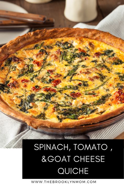 Spinach, Tomato. and Goat Cheese Quiche Tomato And Goat Cheese, 3 Meals A Day, Goat Cheese Quiche, Cheese Quiche Recipe, Tomato Quiche, Spinach Quiche Recipes, Spinach Tomato, Breakfast Quiche Recipes, Quiche Recipes Easy