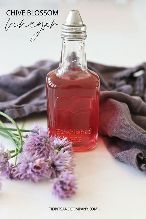 I'll show you how easy it is to make a delicious chive blossom vinegar. Trust me - you'll want some of this tasty vinegar in your own kitchen! Chive Flowers, Chives Plant, Chive Flower, Chive Blossom, Fermenting Weights, Herbal Recipes, Garden Recipes, White Wine Vinegar, Potato Dishes