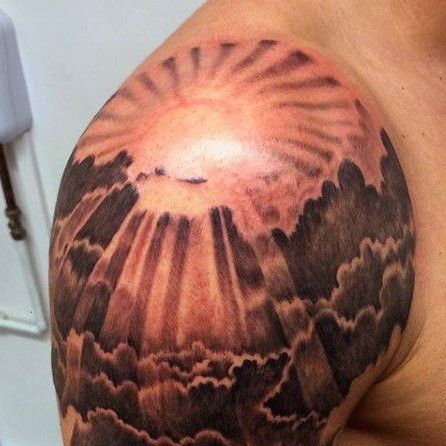 Ray Of Sunshine Tattoo, Rays Of Sunshine Tattoo, Sun Tattoo Shoulder, Bieber Tattoos, Sun Rays Tattoo, Justin Bieber Tattoos, Sunshine Tattoo, Ray Tattoo, Dad Tattoo