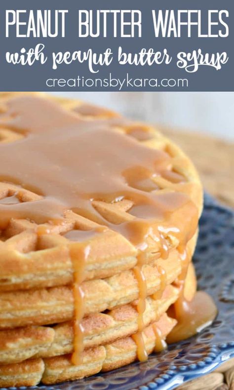 Peanut Butter Syrup, Peanut Butter Waffles, Butter Syrup, Waffle Iron Recipes, Waffle Maker Recipes, Breakfast Waffles, More Protein, Waffle Toppings, Peanut Butter Recipes