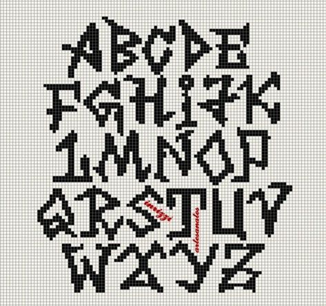 Pixel Crochet Letters, Graffiti Cross Stitch, Crochet Grid Letters, Diy Bead Storage Ideas Organizations, Pixel Art Letters Fonts, Pixel Art Numbers, Pixel Art Font, Letter Pixel Art, Perler Alphabet