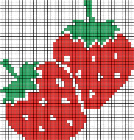 Crochet Grid Patterns Strawberry, Strawberry Tapestry Crochet Pattern, Strawberry Knitting Chart, Strawberry Cross Stitch Pattern Free, Alpha Patterns Strawberry, Strawberry Pixel Art Grid, Strawberry Shortcake Alpha Pattern, Strawberry Pixel Grid, Strawberry Grid Pattern