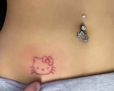 Cute Body Tattoos, Tatuaje Hello Kitty, Stick And Poke Ideas, Stick And Pokes, Hello Kitty Tattoo, Stick Tattoo, Kitty Tattoos, Stick Poke Tattoo, Kitty Tattoo