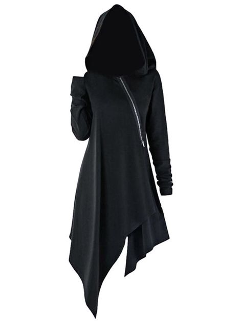 Asymmetric Zip Up Hoodie - Asymmetric Hoodie, Pullover Mode, Goth Girl, Hooded Dress, Hoodie Outfit, Gothic Style, Girl Stuff, Women Hoodies Sweatshirts, Costume Outfits