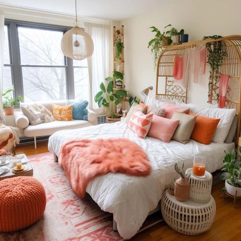 Top 7 Transformations in a Boho-Style Studio Apartment Makeover. | by A Arquiteta Home and decoration news and tips. | Medium Lesbian Apartment Ideas, Lesbian Apartment, Studio Apartment Makeover, Scandinavian Studio Apartment, Tiny Studio Apartments, Apartment Makeover, Studio Apartment Layout, Tiny Studio, Boho Trends