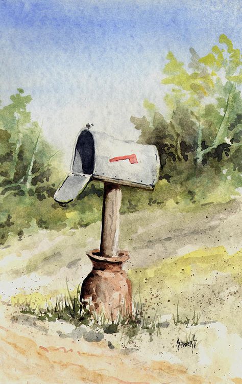 Mailbox Painting, Painting Painting, Design Office, Watercolor Inspiration, Mail Art, Watercolor Cards, Art Watercolor, Artist Painting, Watercolor Landscape