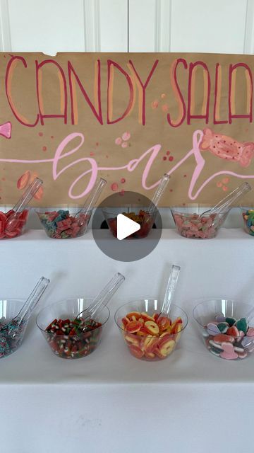 l i n z y ✌🏼 | Salad bar but make it the 🍭candy 🍬 version! So excited for Paislee’s party tomorrow night. We’re doing a movie theatre outside by the pool... | Instagram Build Your Own Goodie Bag Bar, Movie Night Candy Bar, Candy Bar For Birthday Party, Candy Salad Ideas, Movie Candy Bar, Candy Station Ideas, Candy Bar Ideas, Mermaid Festival, Instagram Salad