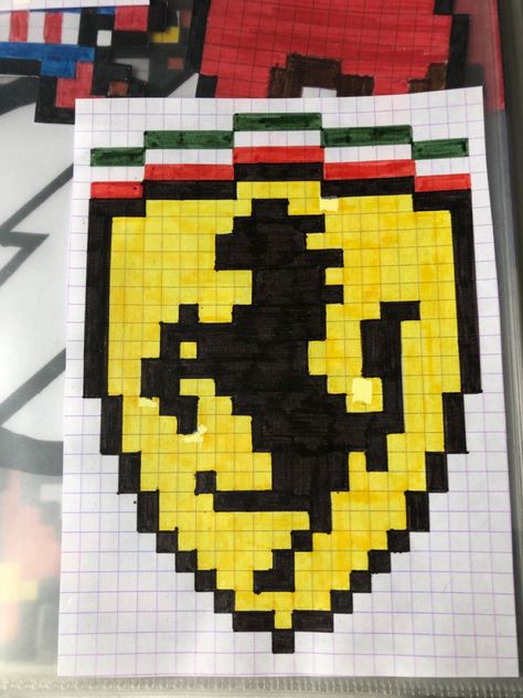 Ferrari Crochet, F1 Pixel Art, Pixel Art Logo, Wall Drawings, Graph Paper Drawings, Pixel Art Tutorial, Easy Pixel Art, Pixel Drawing, Pix Art