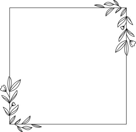 Square Floral Frame Element Frame Outline Design, Embroidery Square Frame, Outline Ideas For Project, Project Outline Design, Floral Frame Drawing, Square Design Graphic, Border Design Square, Square Border Design, Frame Edit Aesthetic