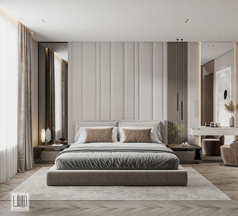 BEDROOM IV on Behance Bedroom Inspirations Minimalist, Desain Pantry, Wooden Pattern, Clean Bedroom, Grey Bedroom, Neo Classical, Bohemian Bedroom Decor, Gray Bedroom, Interior Designing