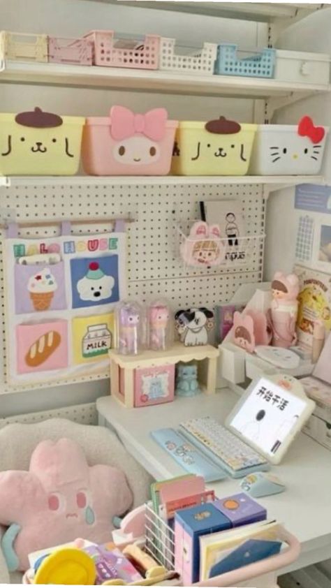 Sanrio desk / kawaii Desk Kawaii, Sanrio Desk, Cute Sanrio, Room Makeover Inspiration, Room Makeover, Home Office, Desk, Kawaii