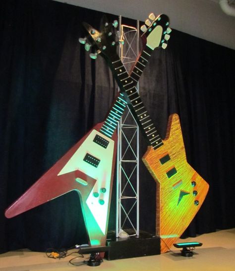 For Those About Rock | Max King Events Rock And Roll Theme Photo Booth, Rock N Roll Parade Float, 80s Rock Decorations, Rock N Roll Gala, 80s Rock And Roll Party, Rock N Roll Float Ideas, Rock And Roll Parade Float Ideas, Rock N Roll Backdrop, Music Festival Installation