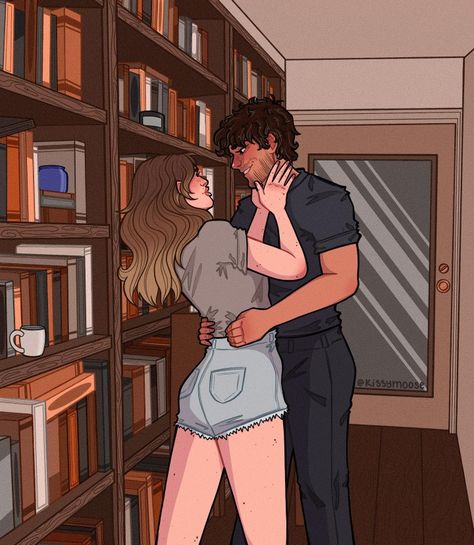 Pippa Fitz Amobi Fan Art, Pip And Ravi Fan Art, January And Gus, Library Drawing, College Photo, Fictional Couples, Ali Hazelwood, Emily Henry, Book Fanart