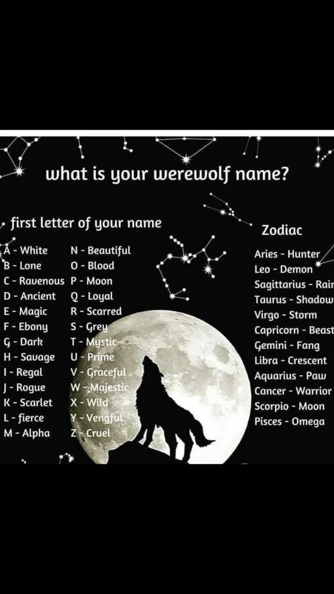 Wolf Language, Therian Name Ideas, Therian Names, Wolf Names, Assassin Names, Funny Name Generator, Werewolf Name, Magical Wolf, Villain Names