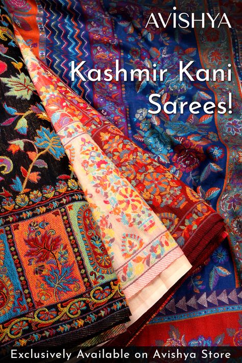 Kashmir Kani sarees Pashmina Saree, Pashmina Silk, Pashmina Wrap, Designer Sarees Collection, Sarees Collection, Work Sarees, Pashmina Shawl, Designer Sarees, Soft Blankets