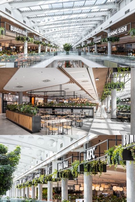 Chapman Taylor’s refurbishment of the food hall at Nový Smíchov shopping centre #AssetEnhancement #FoodHall #FoodAvenue #Refurbishment #AssetTransformation #Retail #RetailInteriors #RetailArchitecture #FoodandBeverage #ShoppingCentre #Architects #Architecture #Design #Designers #NovýSmíchov #Klépierre #Prague #CzechRepublic Shopping Center Architecture, Food Court Design, Shopping Mall Interior, Shopping Mall Design, Mall Food Court, Landscape And Urbanism Architecture, Shop Facade, Retail Signage, Mall Design