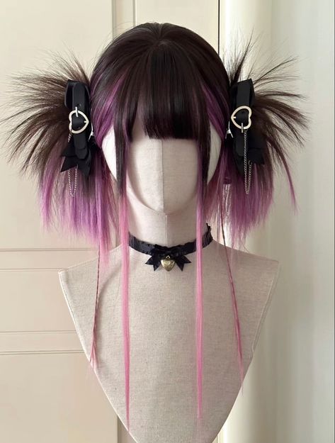 Scene Hair Pigtails, M Bangs, Spikey Pigtail, Scene Pigtails, Spiky Pigtails, Punk Pigtails, Bangs Pigtails, Decora Hair, Cute Wig