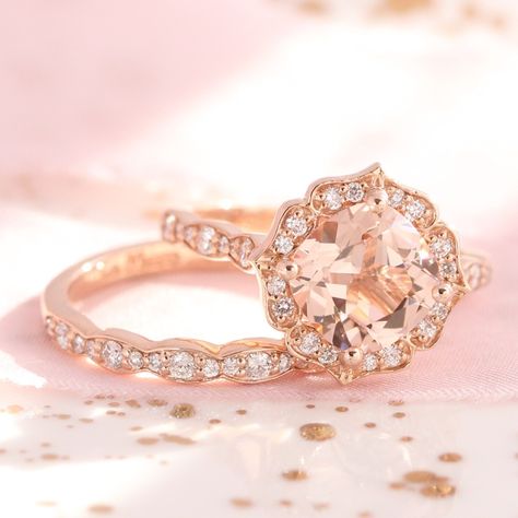 La More Design | Inspiration -  #wedding #love #weddingphotography#bridesmaiddress #weddinginvitations#weddingdress #weddinggown #weddinginspo #bride #weddedbliss #weddingstyle #weddingfun #weddingceremony #marryingmybestfriend #weddingday #weddingchicks Peach Gemstone Ring, Peach Morganite Ring, Morganite Ring Set, Morganite Diamond Ring, Pink Morganite Ring, Rose Gold Morganite Ring, Custom Made Engagement Rings, Vintage Inspired Rings, Diamond Rings Design