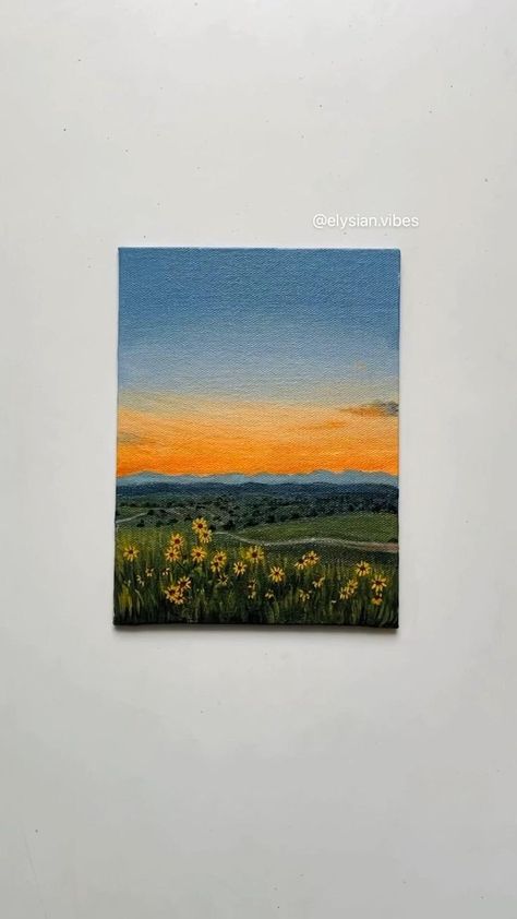 Painting Small Canvas, Sunflower Landscape, Painting Tips And Tricks, Painting On Canvas For Beginners, Canvas Art Painting Abstract, Canvas Art Painting Acrylic, Landscape Acrylic Painting, Landscape Acrylic, Small Canvas Paintings