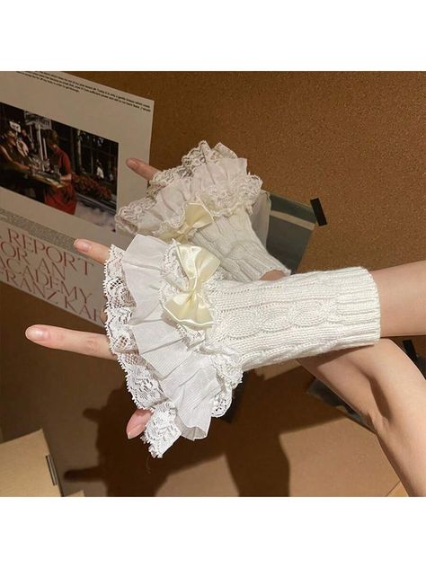 White  Collar  Acrylic   Embellished   Women Accessories Lace Gloves Outfit, Juno Core, Clothing Collage, Fancy Gloves, Gloves Outfit, Elegant Gloves, Dress Design Sketches, Lace Gloves, Kawaii Fashion Outfits