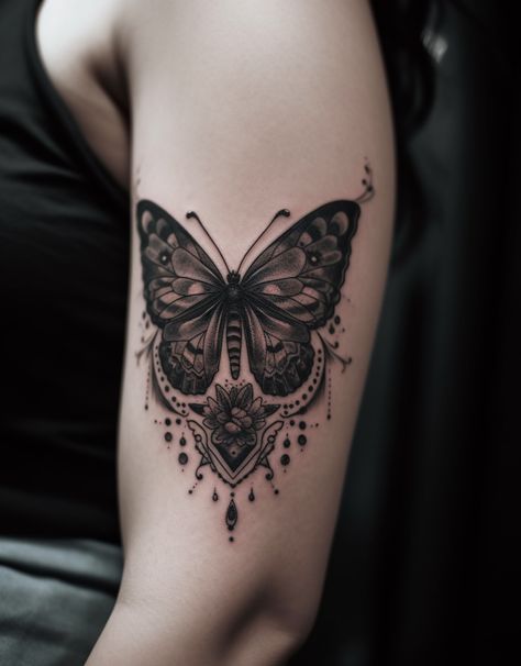 Butterfly Tattoo For Women, Dark Butterfly Tattoo, Look Tattoo, Inside Bicep Tattoo, Traditional Butterfly Tattoo, Butterfly Neck Tattoo, Butterfly Tattoo Cover Up, Black Butterfly Tattoo, Cover Up Tattoos For Women